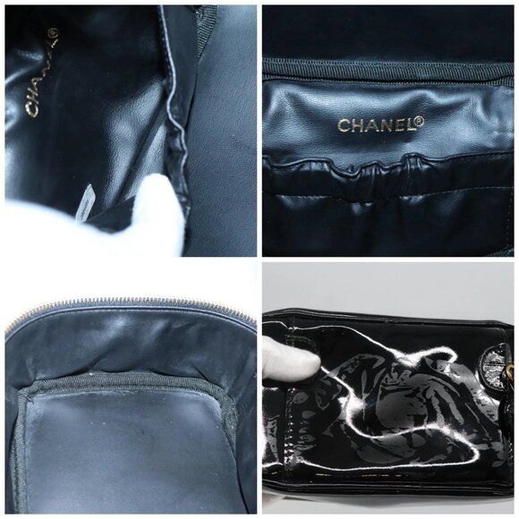 CHANEL Vanity Pouch Patent leather Black Gold CC - Picture 12 of 15